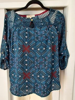 Rewind Boho Teal Geometric Women's Blouse